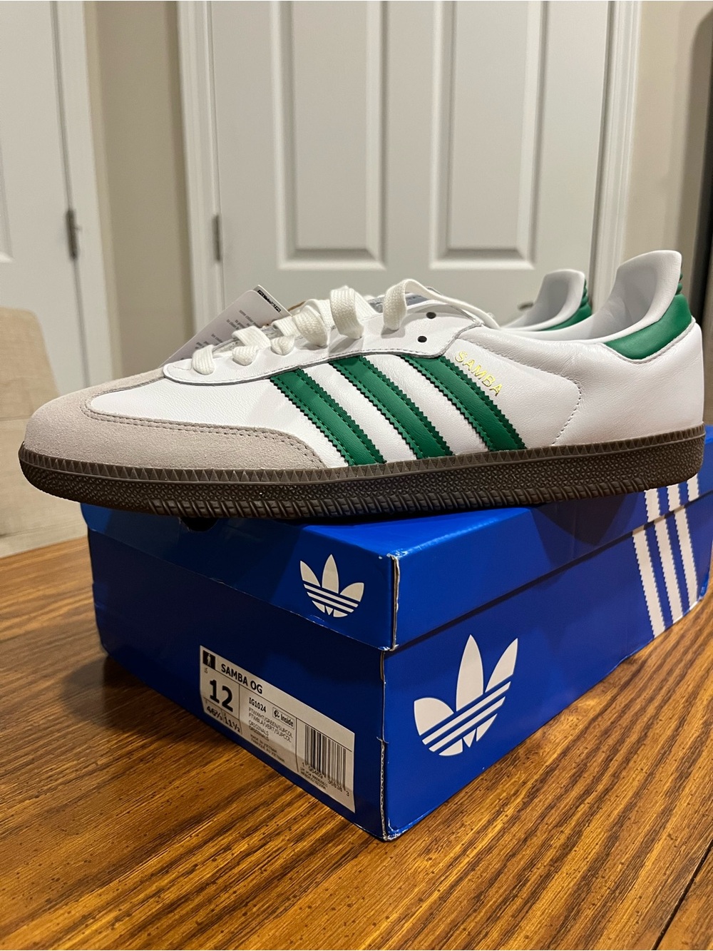 adidas Samba OG White with Green Stripes and Gum Sole